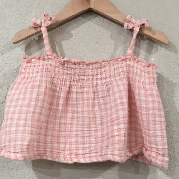 Gerber Baby Girl 18M‎ Tank Top Pink Checkered Cropped Hippie Boho 100% Cotton - Picture 1 of 6